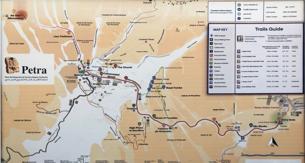 Mappa di Petra e dei sentieri segnalati