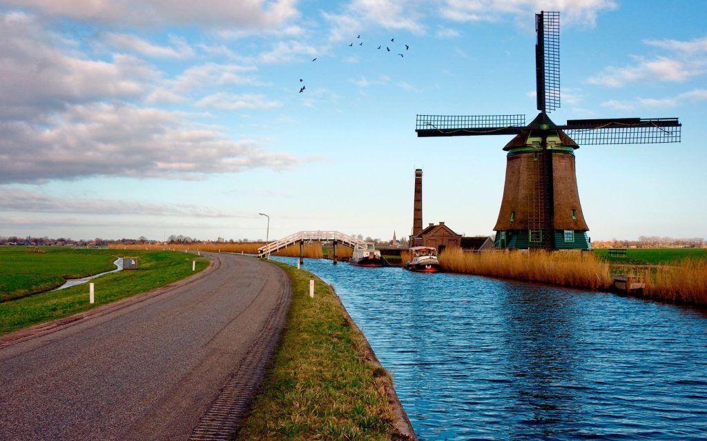 Netherland landscape with windmills